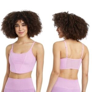 Colsie Pink Corset Ribbed Mesh Casual Top